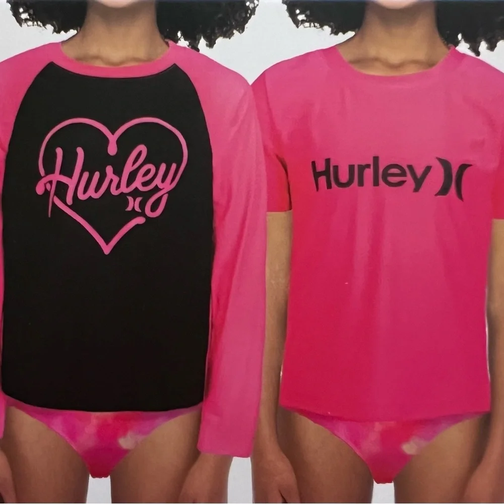 NWT Hurley Youth 2-Pack UPF Tops Long Sleeve +Short Sleeve Rash Guard Set